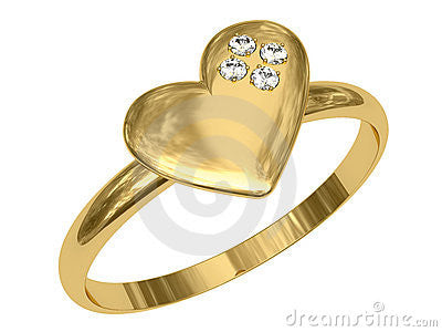 Golden ring in the shape of heart with diamonds